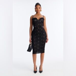Fashion Nova Lace Midi Elegant Black Lace Dress Size Medium NWT